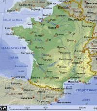 A gyönyörű Franciaország térképe tartományokkal és városokkal oroszul
